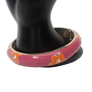 Pink Flower Bracelet Floral Enameled Spring Bangle Cuff Retro